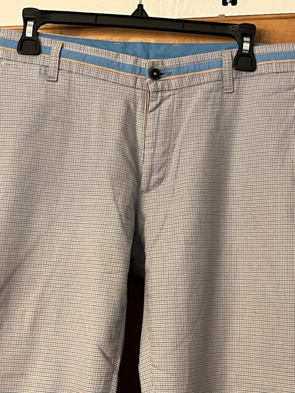 El Ganso White Blue Yellow Plaid Pants Men’s 36x33 Stretch Cotton Chinos